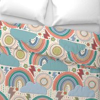 (Large) Rainbow Skies Bedding - coral, sage green, navy blue, ivory