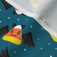 Candy Corn Bats - Cute Halloween - dark teal - LAD23