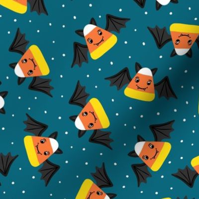 Candy Corn Bats - Cute Halloween - dark teal - LAD23