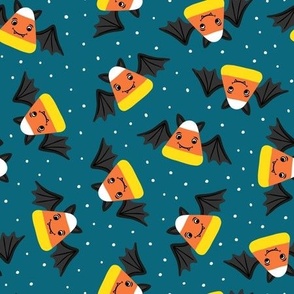 Candy Corn Bats - Cute Halloween - dark teal - LAD23