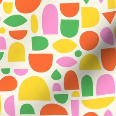 Colorful Happy Collage V1: Abstract Retro Shapes in Green, Yellow, Pink and Red - Medium