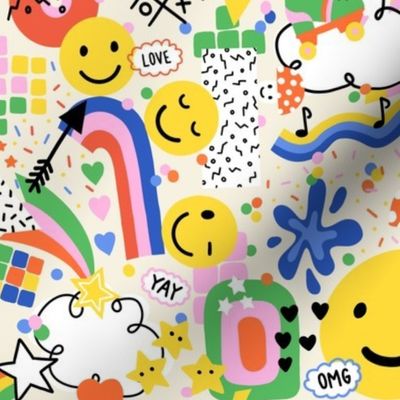 Happy 90s Icons V1: Maximalist pop art retro modern abstract colorful rainbows, smiley faces and stars - Small