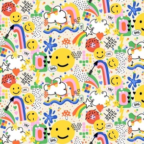 Happy 90s Icons V1: Maximalist pop art retro modern abstract colorful rainbows, smiley faces and stars - Small