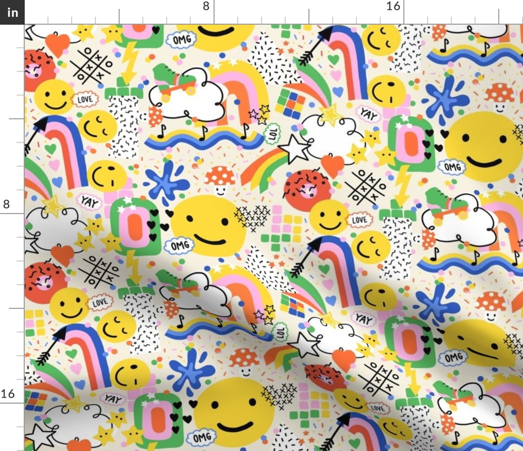Happy 90s Icons V1: Maximalist pop art retro modern abstract colorful rainbows, smiley faces and stars - Small