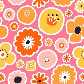 Bold Flowers in red, pink and yellow colours pattern