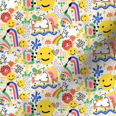 Happy 90s Icons V1: Maximalist pop art retro modern abstract colorful rainbows, smiley faces and stars - XS
