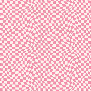 Optical twirly wavy checkerboard, checks, Soft pink 