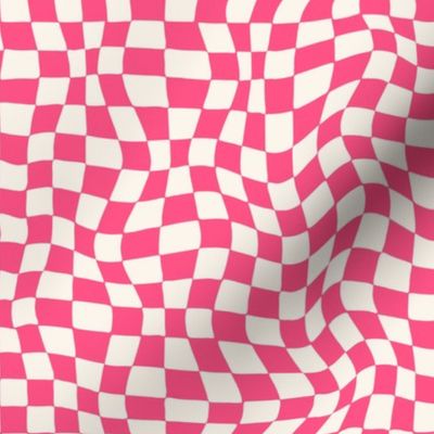 Optical twirly wavy checkerboard checks - Barbie pink dreams