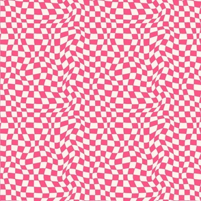 Optical twirly wavy checkerboard, checks, Barbie pink dreams 