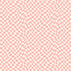 Optical twirly wavy checkerboard, checks, peachy cream 