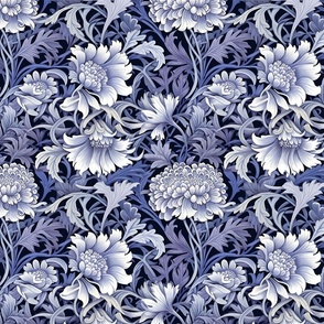 Timeless Elegance: William Morris Inspired Blue and White Chrysanthemum Floral