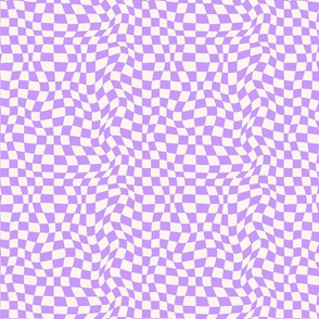 Optical twirly wavy checkerboard, Violet purple and bone