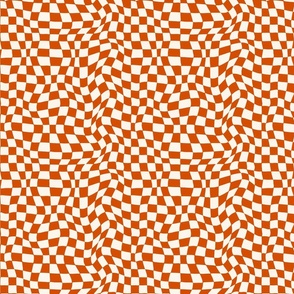 Optical twirly wavy checkerboard, toasted orange and cream