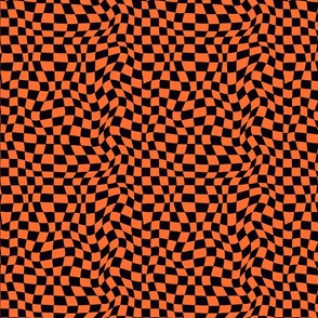 Optical twirly wavy checkerboard, Orange and black, Halloween