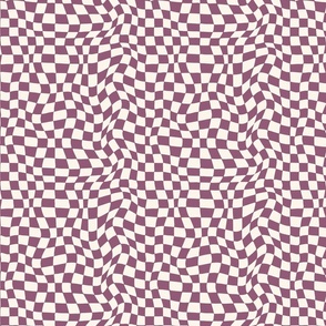 Optical twirly wavy checkerboard, Dark mauve purple