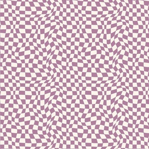 Optical twirly wavy checkerboard, Dusky Mauve purple