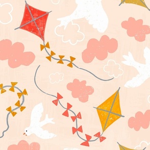 kites birds and clouds peachy pink_Medium