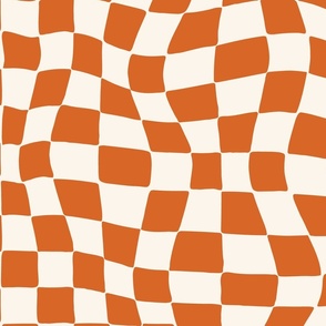 Optical twirly wavy checkerboard, orange and cream, large