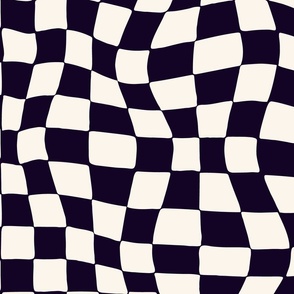 (L) Optical twirly wavy checkerboard, monochrome, black and cream, large jumbo