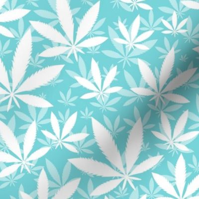Bigger Scale Marijuana Cannabis Leaves White on Pool Blue