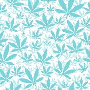 Bigger Scale Marijuana Cannabis Leaves Pool Blue on White