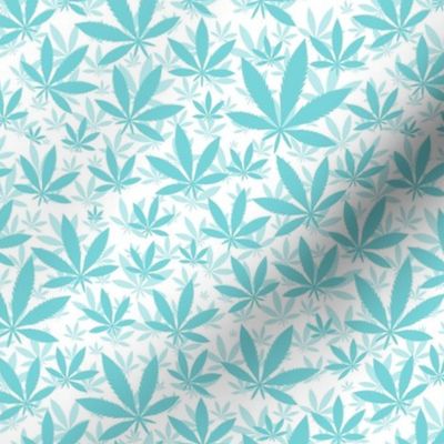Smaller Scale Marijuana Cannabis Leaves Pool Blue on White
