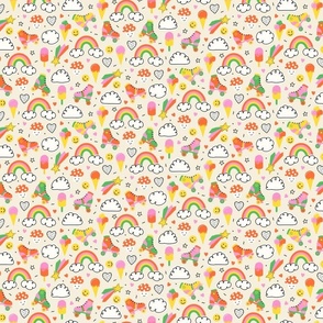 Happy 90s V1: Retro Colorful Abstract Groovy Icons Ice Cream, Rainbows & Rollerskates in Green, Pink, Red and Yellow  - XS