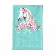 white watercolor horse calendar 2024