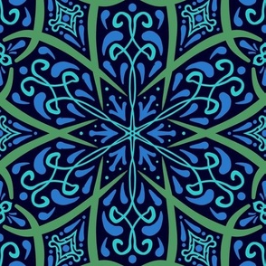 ornamental Oriental fairytale blue green - medium