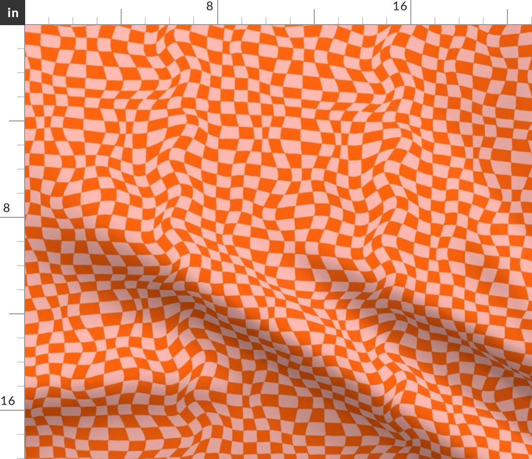 Optical twirly wavy checkerboard, orange