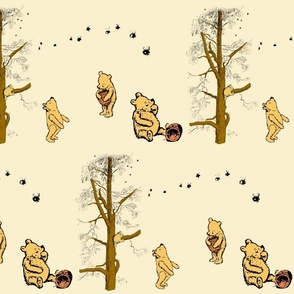 Winnie the Pooh with Honey Pot and Bees on Yellow