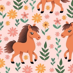 Playful Ponies And Blooms, Large Scale