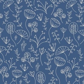 Delicate Floral Doodles in Blue and Cream