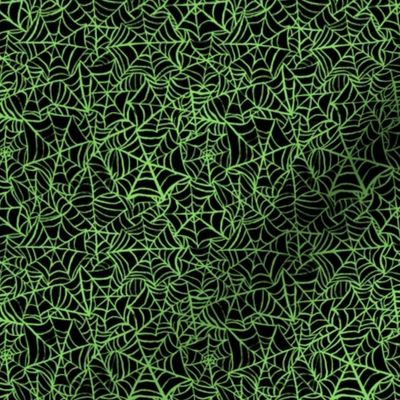 Spiderwebs - Ditsy Scale - Lime Green and Black Halloween Goth Spider Web Gothic Cobweb