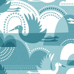 Dreamy Skies - Birds and Clouds Teal Blue Jumbo