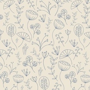 Delicate Floral Doodles in Cream and Blue