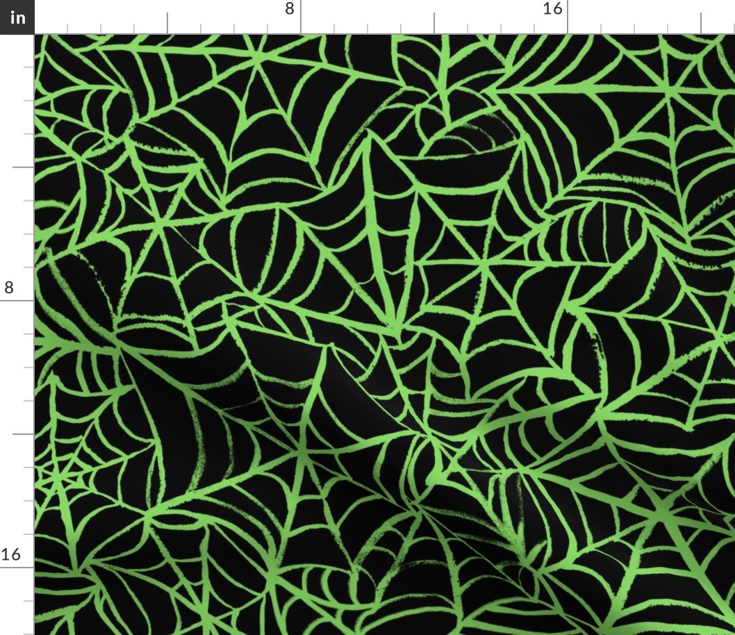 Spiderwebs - Large Scale - Lime Green and Black Halloween Goth Spider Web Gothic Cobweb