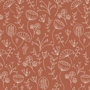 Delicate Floral Doodles in Terracotta and Cream