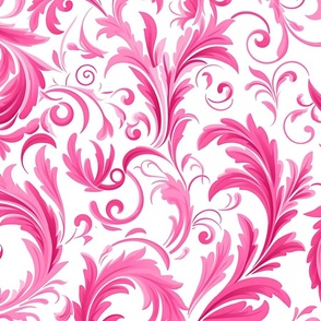 Jumbo Vibrant Pink Damask Pattern with Elegant Arabesque Elements