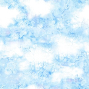 Watercolor Cornflower Blue Summer Sky with Puffy Clouds