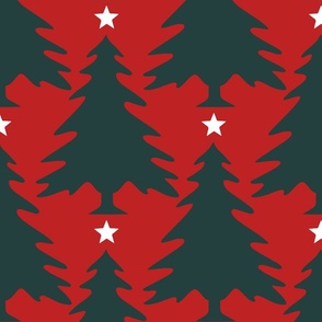 Starry Evergreen Christmas Trees Red Jumbo
