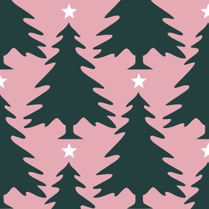 Starry Evergreen Christmas Trees Pink Jumbo