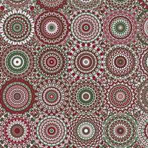 Groovy Trippy BOho Hippie Digital Abstract Red And Green Christmas Mandala Pattern