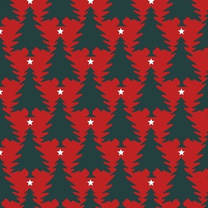 Starry Evergreen Christmas Trees Red Large