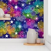 M - Rainbow Blue Stars & Clouds - Multicolor Twinkle Twinkle Rainbow Sky