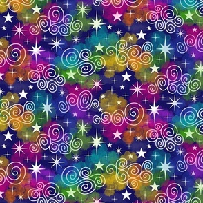 M - Rainbow Blue Stars & Clouds - Multicolor Twinkle Twinkle Rainbow Sky