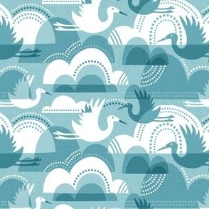 Dreamy Skies - Birds and Clouds Teal Blue Small
