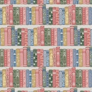 XSMALL Librarian Shelves fabric - art decor floral books_ bibliophile wallpaper 4in