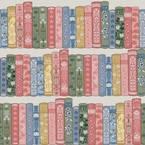 SMALL Librarian Shelves fabric - art decor floral books_ bibliophile wallpaper 6in