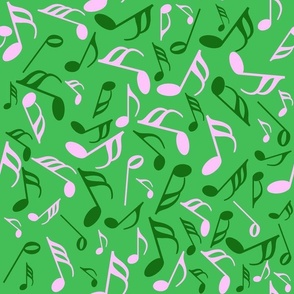Music Notes Pink and Dark Green on Medium Green